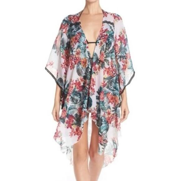 BCBGeneration Other - BCBGeneration Revolve Tropical Floral Tassel Sheer Swim Coverup Kimono One Size
